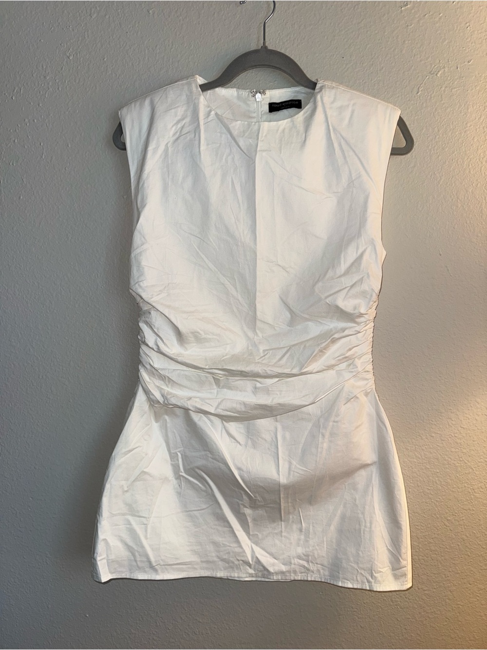 naked wardrobe White Sleeveless Ruched Waist Mini Dress